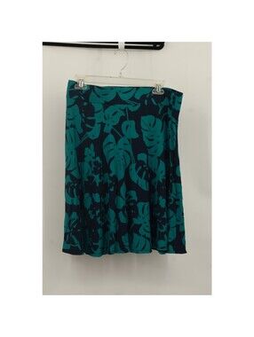 Ann Taylor Loft Womens Pleated High Waist Skirt Tropical Leaf Print Size M Green